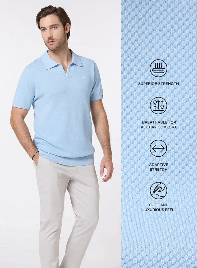 MANNERISM  The Light Breeze Baby Blue Cotton V-Neck Polo Comfort Fit for Men | Best Price UAE