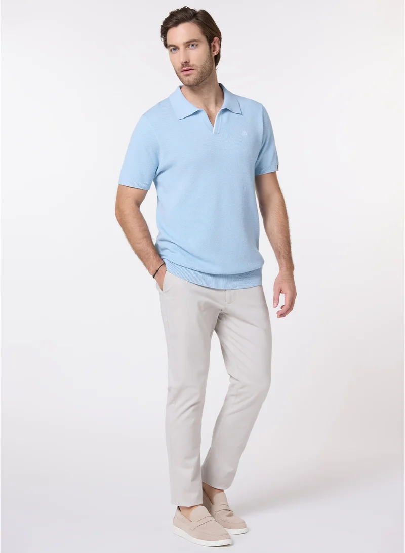 MANNERISM  The Light Breeze Baby Blue Cotton V-Neck Polo Comfort Fit for Men | Best Price UAE
