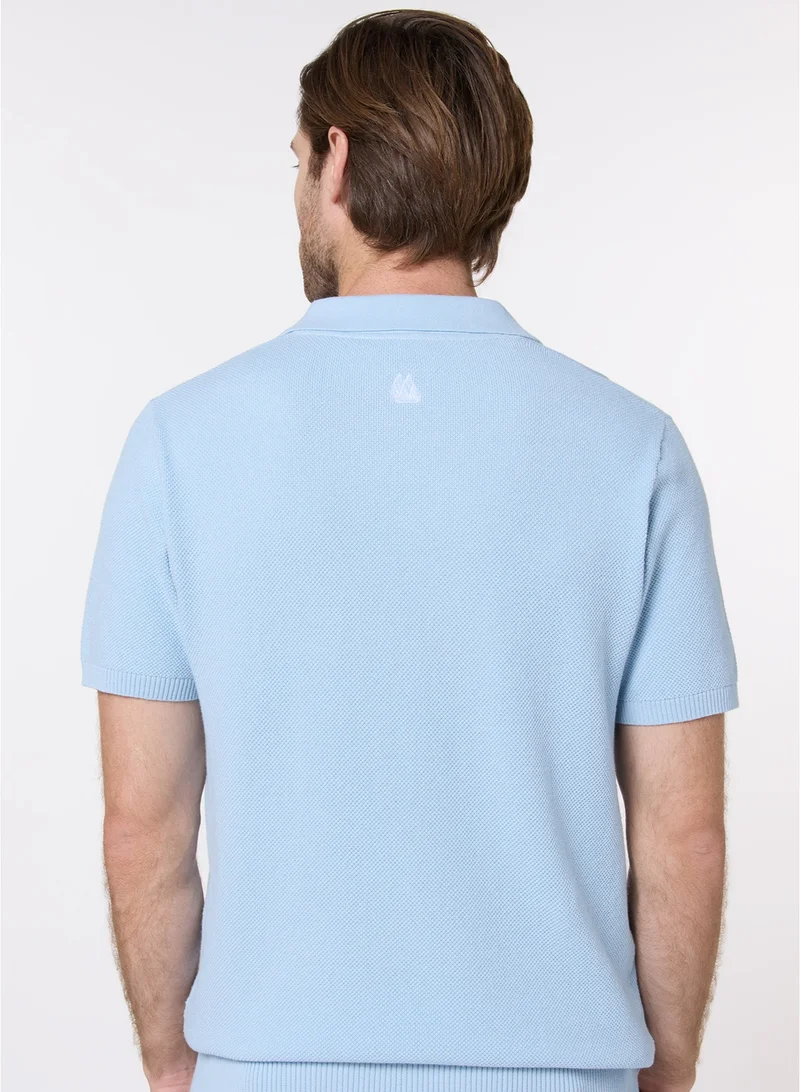 MANNERISM  The Light Breeze Baby Blue Cotton V-Neck Polo Comfort Fit for Men | Best Price UAE