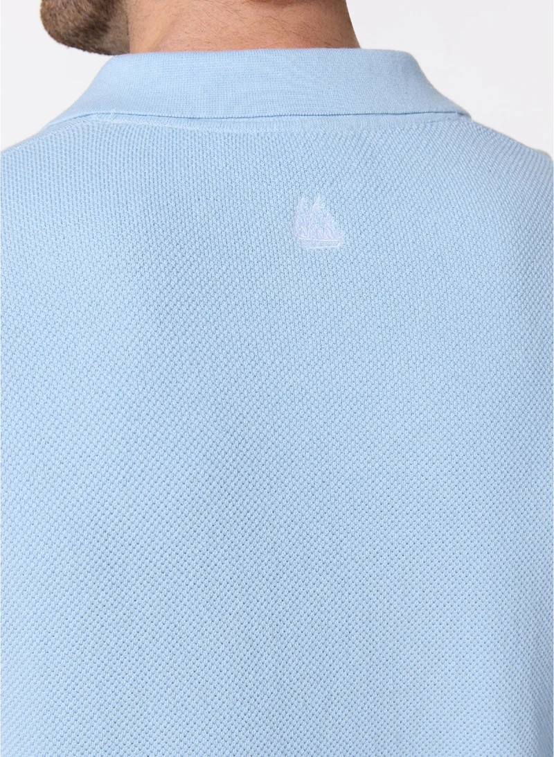 MANNERISM  The Light Breeze Baby Blue Cotton V-Neck Polo Comfort Fit for Men | Best Price UAE