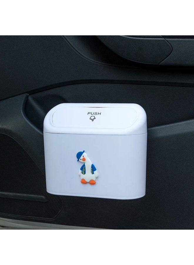 White Car Trash Can With Press To Open Flip Lid Sealed Garbage Storage Bin - Image 1