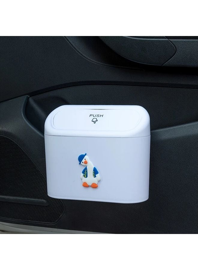 White Car Trash Can With Press To Open Flip Lid Sealed Garbage Storage Bin - Image 5
