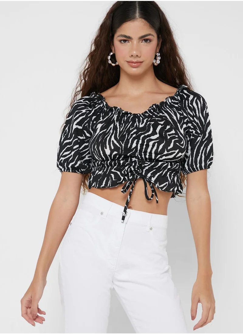 Ginger Zebra Print Puff Sleeves Crop Top