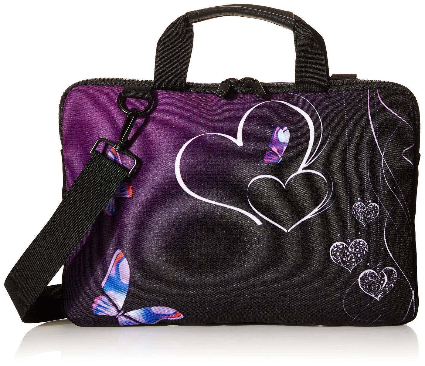 iColor Purple Butterflies Canvas Laptop Carrying Shoulder Sleeve Case Protective Bag Briefcase Fits 11.6 12 12.9 13 13.3 Inches Laptop Ultrabook Netbook CSH-05