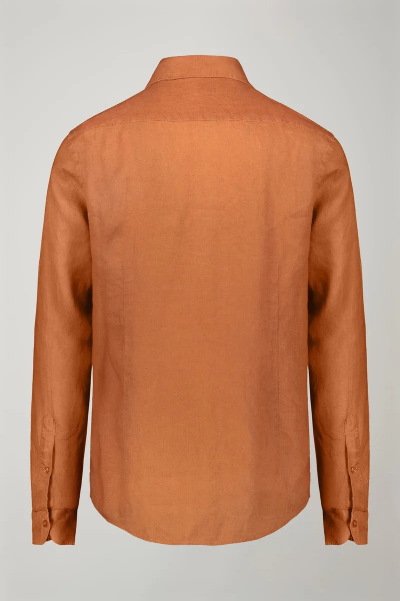 Doppelganger Orange Men's casual shirt classic collar 100% linen comfort fit - Orange for Men | Best Price UAE