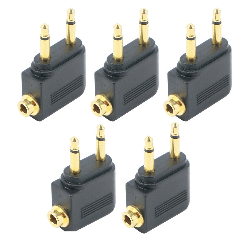 SAISN Headphones Adapter 3.5 mm Airplane Airline Travel Headphone Jack Audio Adapters Converter (Pack of 5, Golden Plated) - Image 1