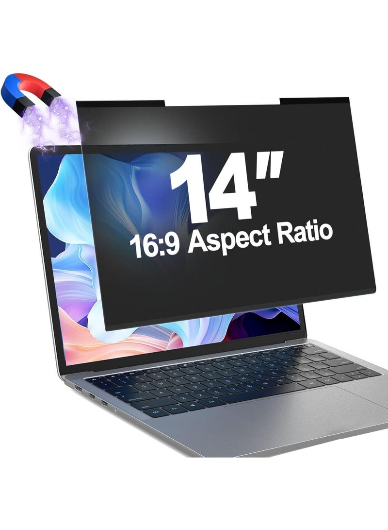 Magnetic Laptop Privacy Screen Filter 14 Inch for 16:9 Computer Monitor, Removable Anti Blue Light Privacy Shield, Anti-Glare Protector Compatible with Dell/Hp/Asus/Lenovo/Huawei/Acer/Honor/Xiaomi/Redmi Laptops - Image 1