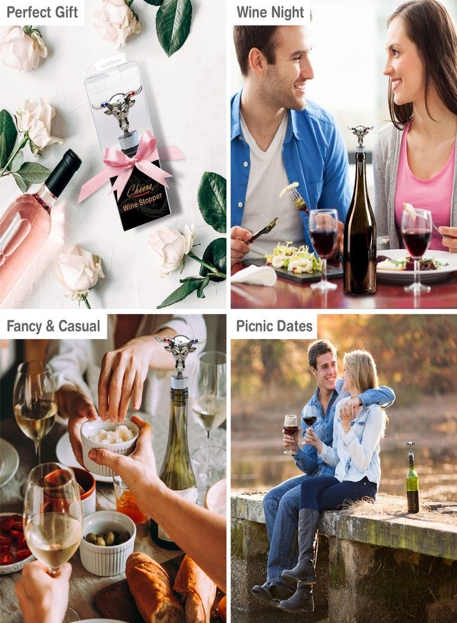 بازلد سدادة زجاجة نبيذ معدنية بتصميم لونغ هورن - سدادة أنيقة قابلة لإعادة الاستخدام بتفريغ الهواء، مستوحاة من حياة المزرعة، مانعة للتسرب، سدادة فلين، قطعة ديكور منزلية لطيفة وإكسسوار مميز لأدوات البار، هدية فريدة - Image 3