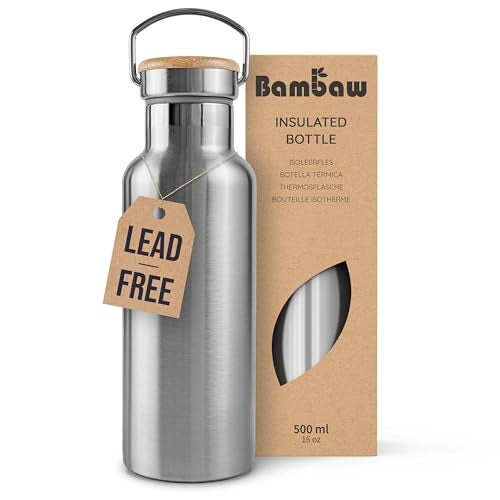 Bambaw Metal Insulated Water Bottle 16 oz | Stainless Steel Water Bottle Insulated | Reusable Water Bottle | Vacuum Insulated Water Bottle | Hot Water Bottle | Metal Water Bottle | Water Bottle 500 ml - Image 1