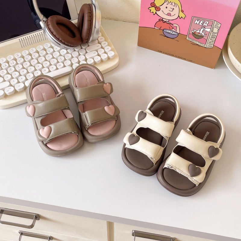 Girls' Shoes, Children'S Velcro Beach Shoes, Style, Versatile Casual Shoes For Middle And Large Children, Girls' Love Sandals - Image 3