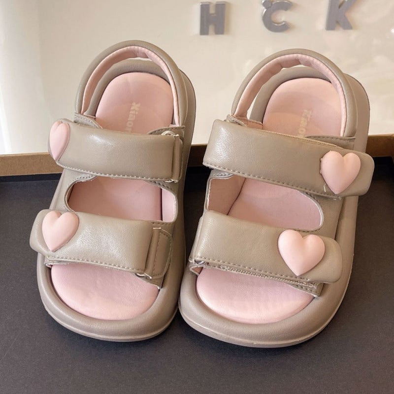 Girls' Shoes, Children'S Velcro Beach Shoes, Style, Versatile Casual Shoes For Middle And Large Children, Girls' Love Sandals - Image 1