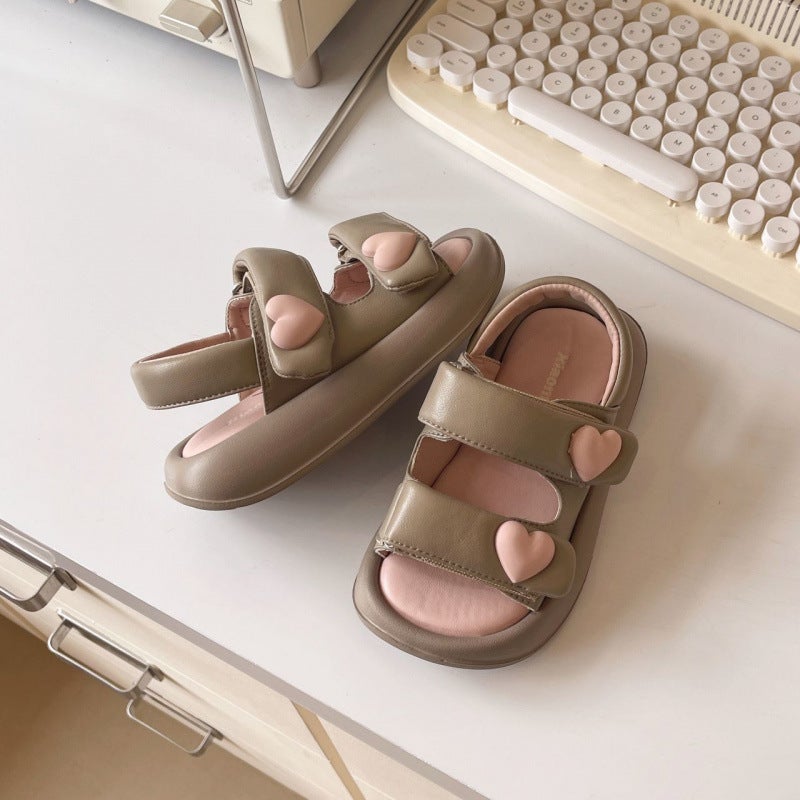 Girls' Shoes, Children'S Velcro Beach Shoes, Style, Versatile Casual Shoes For Middle And Large Children, Girls' Love Sandals - Image 4