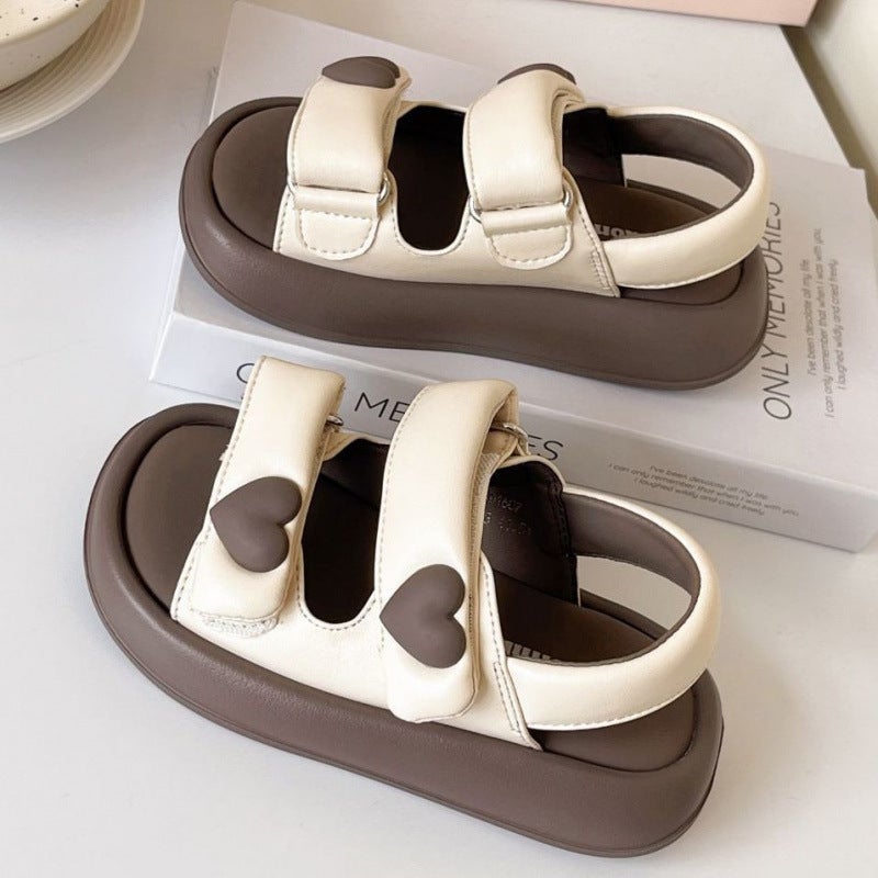 Girls' Shoes, Children'S Velcro Beach Shoes, Style, Versatile Casual Shoes For Middle And Large Children, Girls' Love Sandals - Image 2