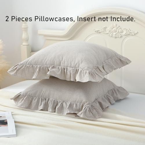 Silnuo Brown/White Ruffle Plaid Throw Pillow Covers Farmhouse Checkered Gingham Pillowcases 24"x24" Pillow Shams for Couch,Sofa,Bed and Living Room - Image 5