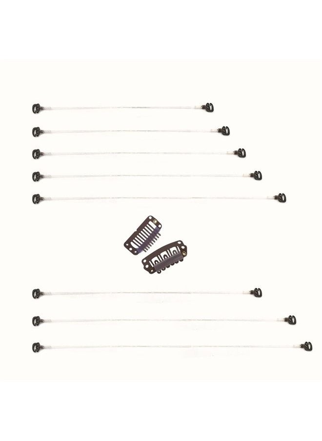 Brown Invisible Elastic Fish Line for Wire Hair Extensions 8pcs 18.5cm 24.5cm 30cm Secret Wire Extensions with 4 Stainless Steel Clips