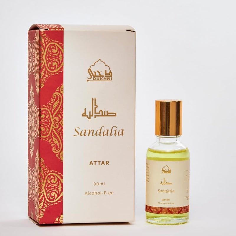 Sandalia Attar Oil by Dukhni Arab perfume oils for men and women 30ml Pure roll on perfume sandal sandalwood oil fragrance Eid Ramadan Hampers Gifts Vegan Islamic Scents