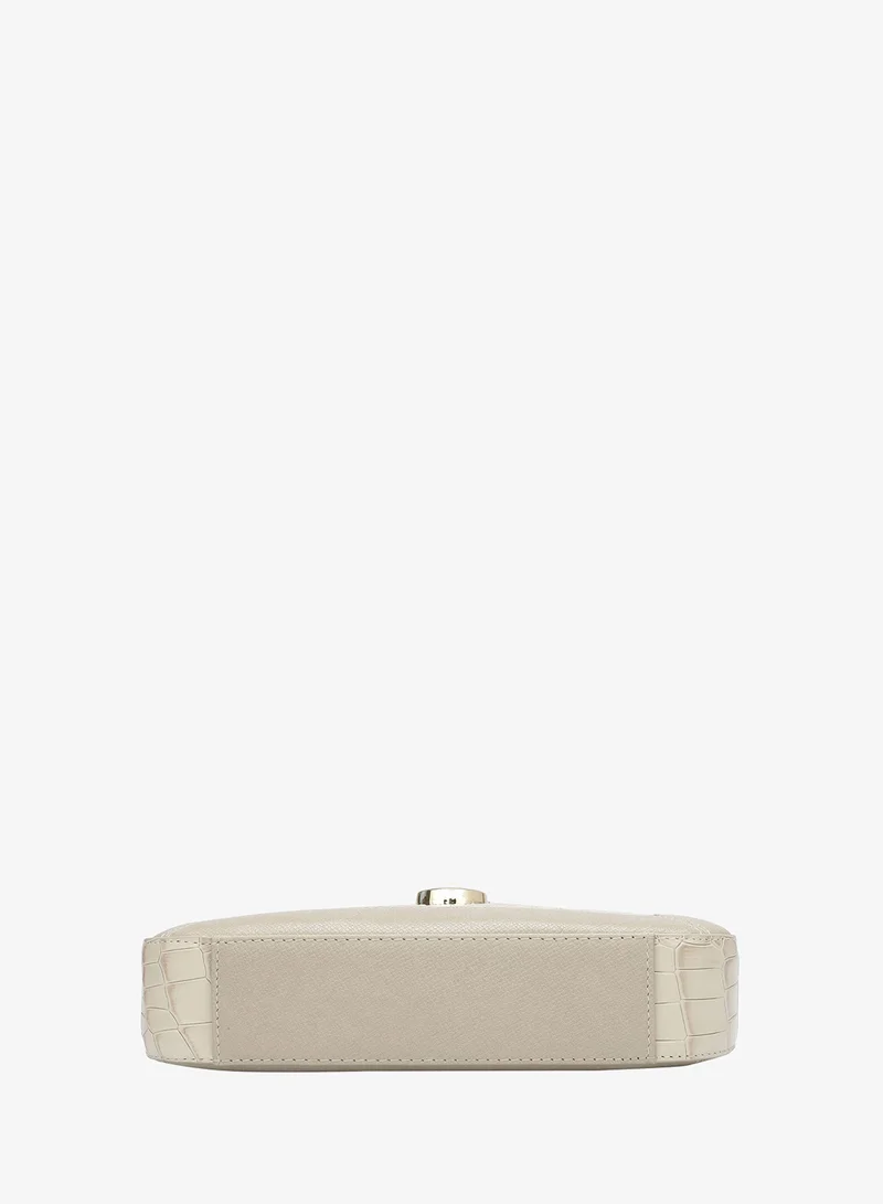 Da Milano white Da Milano Croco-Embossed Leather Crossbody Handbag with Zip Closure - White (LSB-00993OL)  | Best Price UAE