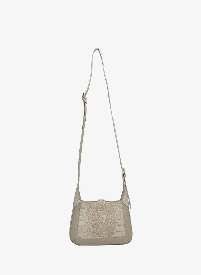 Da Milano white Da Milano Croco-Embossed Leather Crossbody Handbag with Zip Closure - White (LSB-00993OL)  | Best Price UAE
