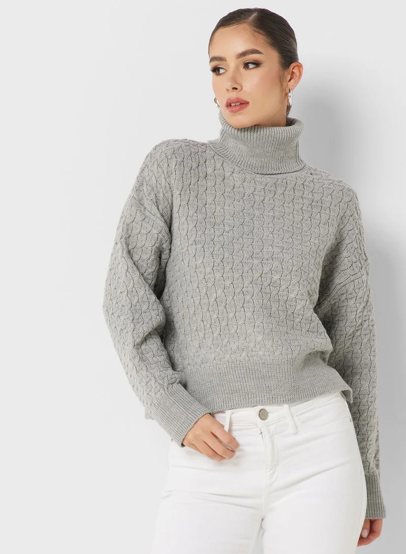 French Connection Turtle Neck Cable Knitted Sweater