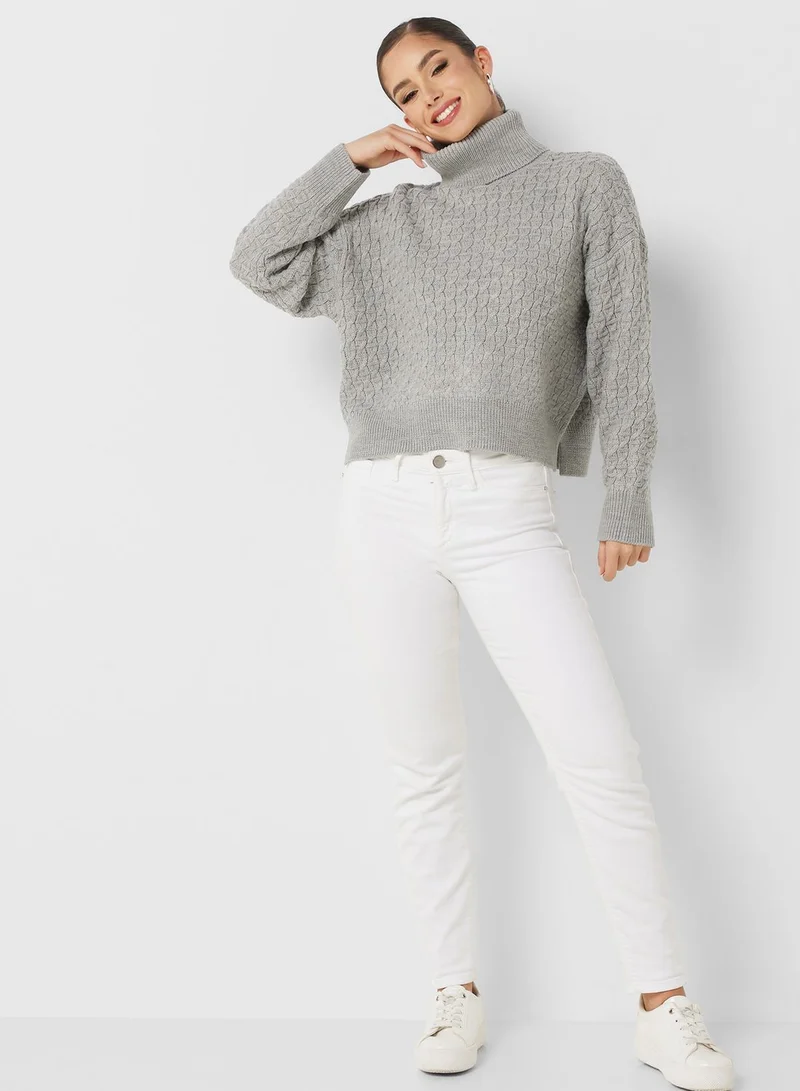 French Connection Turtle Neck Cable Knitted Sweater