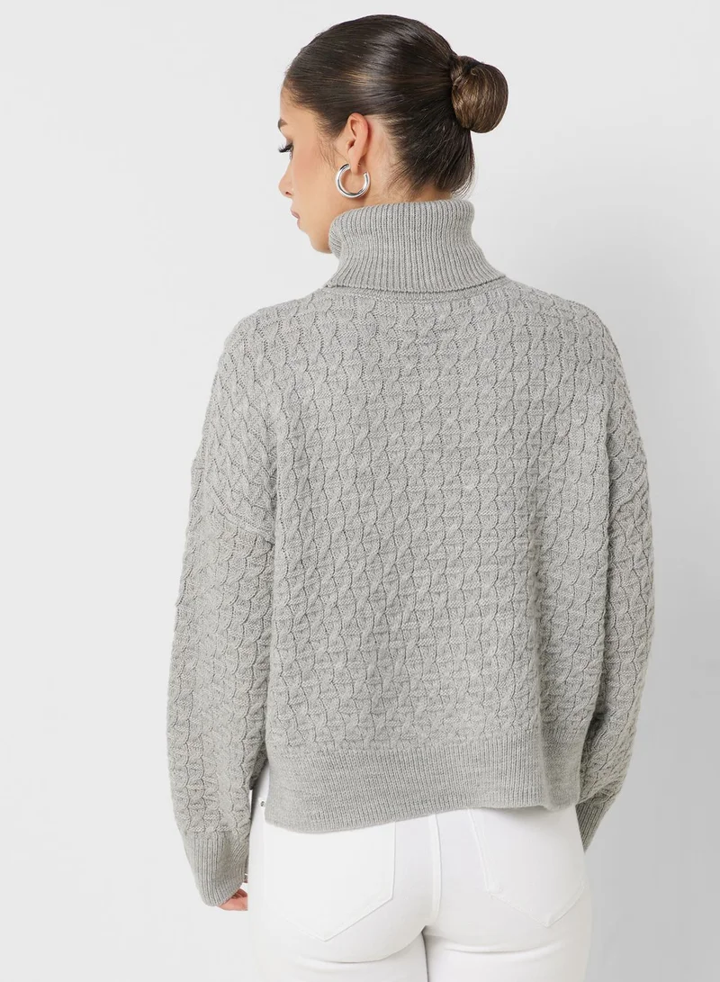 French Connection Turtle Neck Cable Knitted Sweater