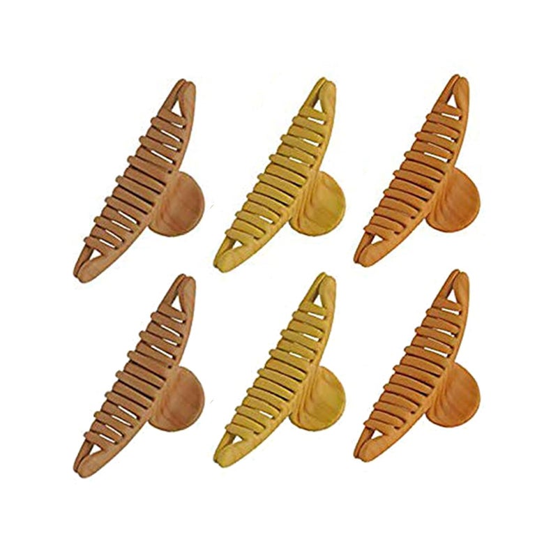BIRDWARE Medium-Size Wooden Color Imported Acrylic Material Stone Butterfly Hair Clips For Women (Pack of 6 Pc, Wooden Colour) | Hair Clutchers - Image 1