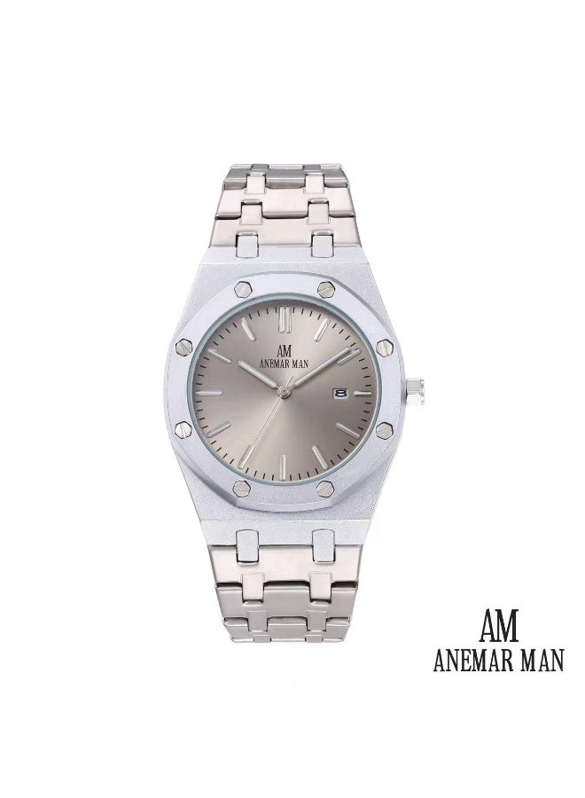 ANEMAR MAN High-quality, water-resistant men's stainless steel wristwatch with a silver strap and gray dial.