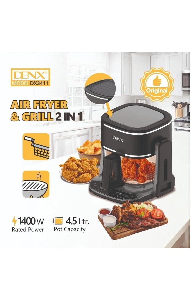 Denx Air Fryer & Grill 2-in-1, 1400W, 4.5L Capacity - DX3411 - Image 2