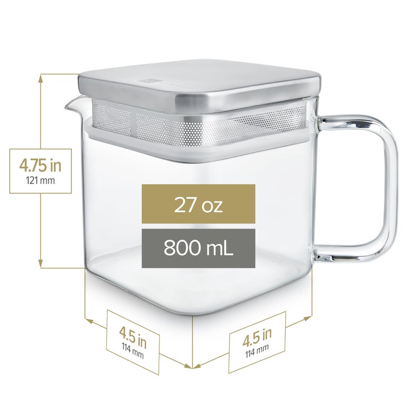 Teabloom Stackable Cube Glass Teapot for All Types of Teas â€“ 27 oz (800mL) â€“ Heat-Resistant Borosilicate Glass, Stainless Steel Filter Lid, Space-Saving Stackable Design - Image 5