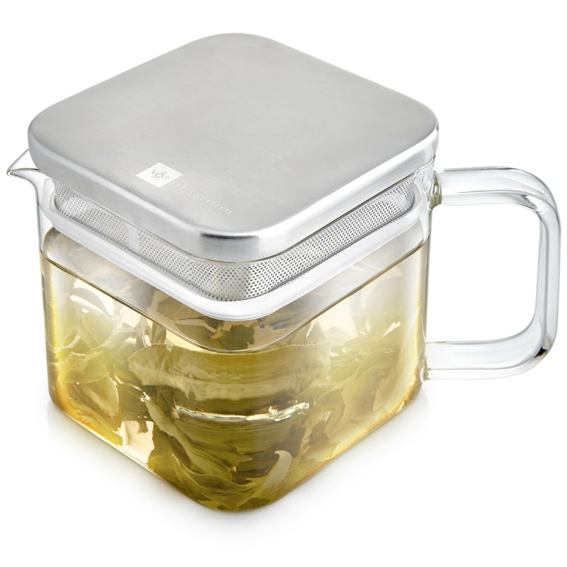 Teabloom Stackable Cube Glass Teapot for All Types of Teas â€“ 27 oz (800mL) â€“ Heat-Resistant Borosilicate Glass, Stainless Steel Filter Lid, Space-Saving Stackable Design - Image 2