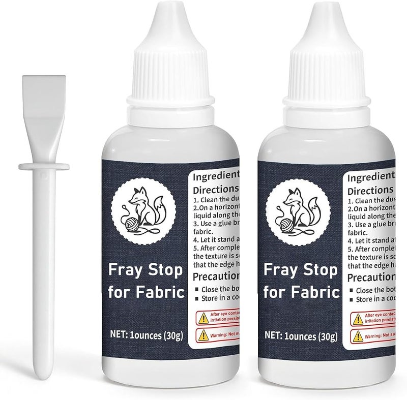 EIGTWEN 1 قطعتان Fray Stop للقماش، يمنع تآكل القماش وتفككه، يشمل فرشاة تطبيق دقيقة، غراء شفاف فاخر ومضاد للتفكك لأعمال الخياطة والحرف اليدوية DIY، هدية لعشاق الحرف اليدوية - Image 1