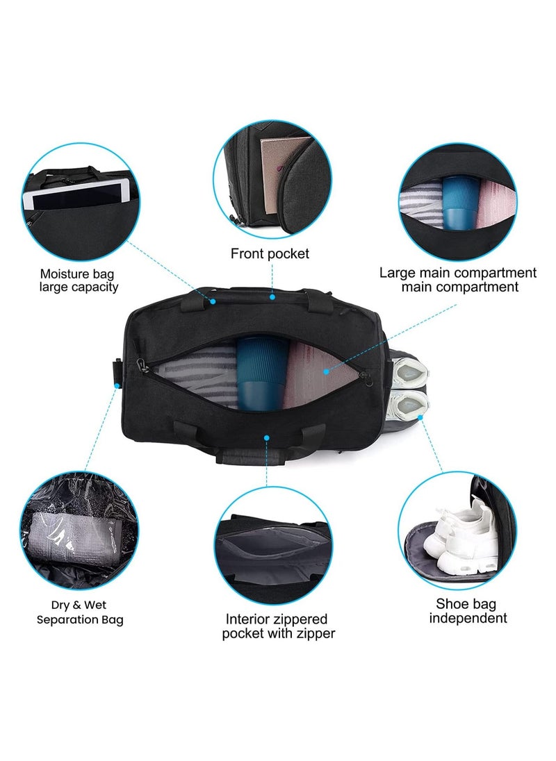 Soofam Sports Gym Bag with Shoes Compartment Wet Pocket Waterproof Travel Duffel Bag for Men and Women Black  - Image 5