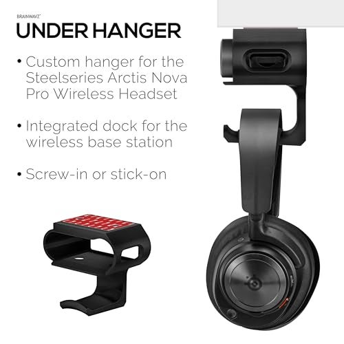 BRAINWAVZ Under Desk Headphone Hanger Stand for Steelseries Arctis Nova Pro Wireless Headsets with Dock for the Wireless Base Station by Brainwavz HPS02 - Image 3