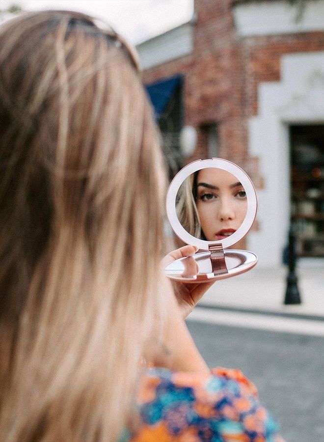 Fancii LED Lighted Travel Makeup Mirror, 1x/10x Magnification - Daylight LED, Compact, Portable, Large 5" Wide Illuminated Folding Mirror (Lumi) Rose Gold - Image 3
