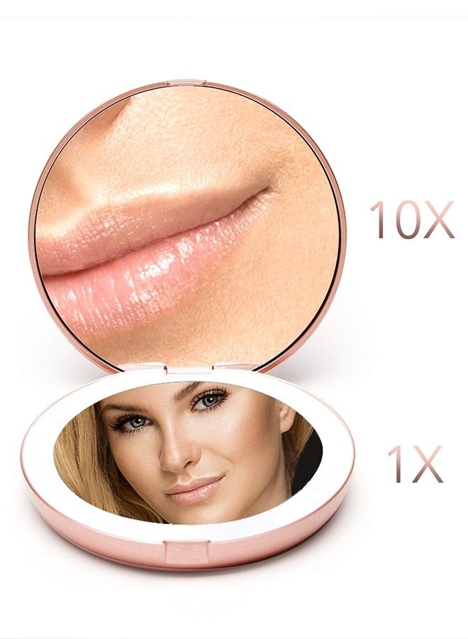 Fancii LED Lighted Travel Makeup Mirror, 1x/10x Magnification - Daylight LED, Compact, Portable, Large 5" Wide Illuminated Folding Mirror (Lumi) Rose Gold - Image 2