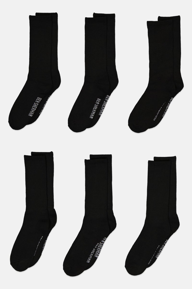 Ben Sherman Men 6 Pairs Brand Logo Crew Cut Socks, Black  - Image 3
