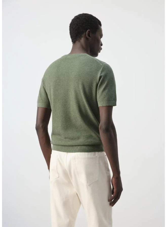 مانجو مان Fine Knit Cotton Blend T-Shirt