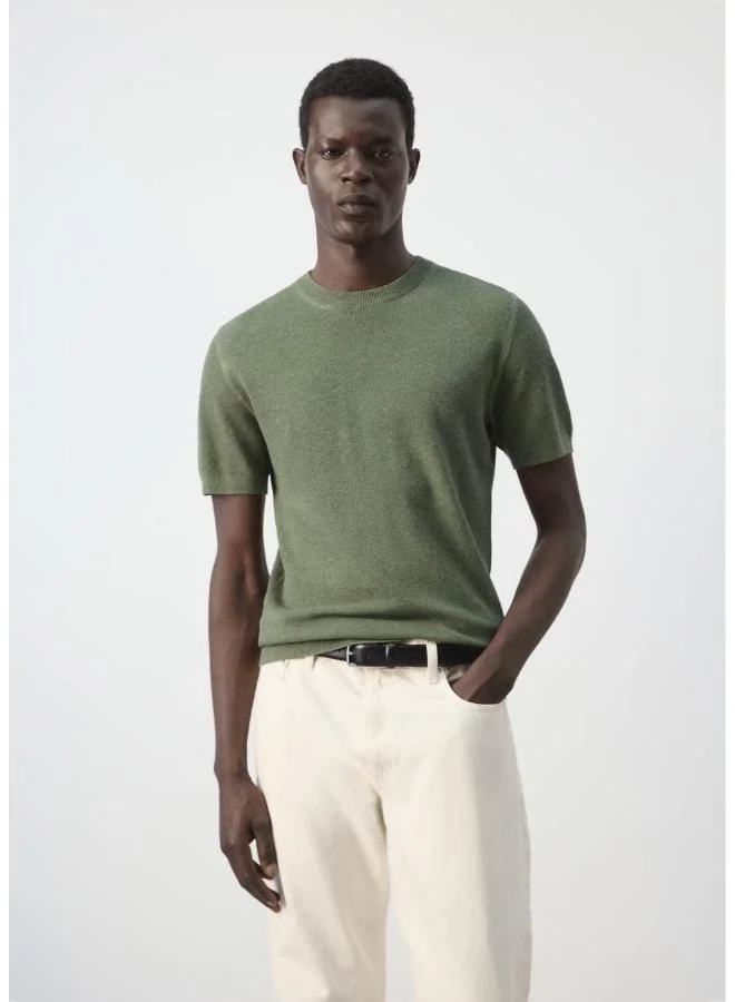 مانجو مان Fine Knit Cotton Blend T-Shirt