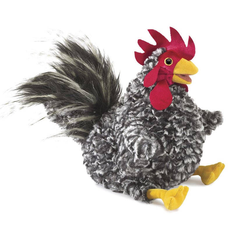 Folkmanis Barred Rock Rooster Hand Puppet, Black, White, Red, Yellow - Image 1