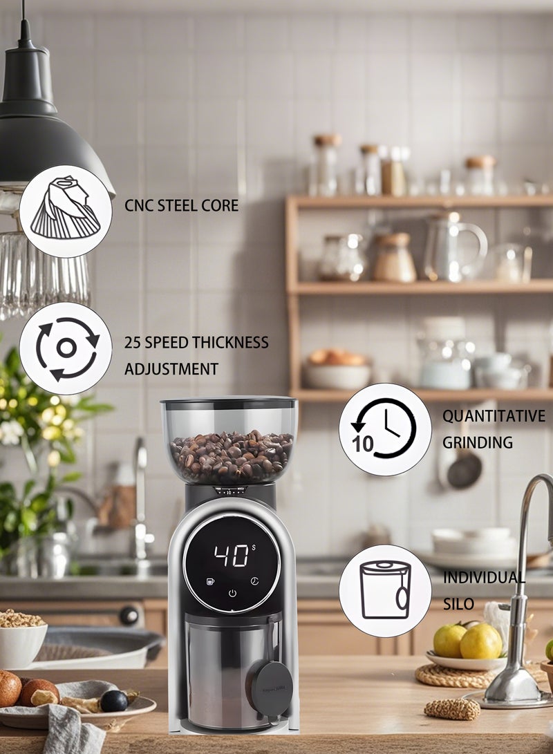 12-Cup Capacity, 25 Gears Precision Electric Coffee Grinder, Stainless Steel Body, LCD Visual Screen for flavors of Turkish/Espresso/Mocha/Drip/French Press  - Image 3
