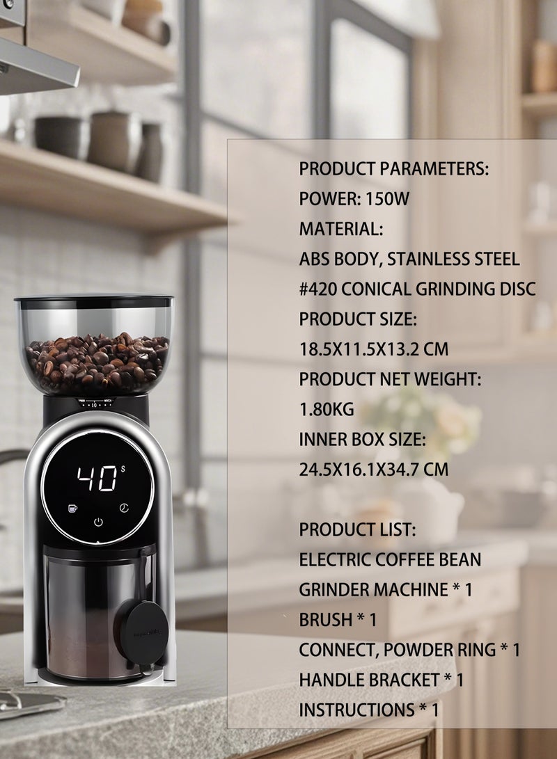 12-Cup Capacity, 25 Gears Precision Electric Coffee Grinder, Stainless Steel Body, LCD Visual Screen for flavors of Turkish/Espresso/Mocha/Drip/French Press  - Image 4