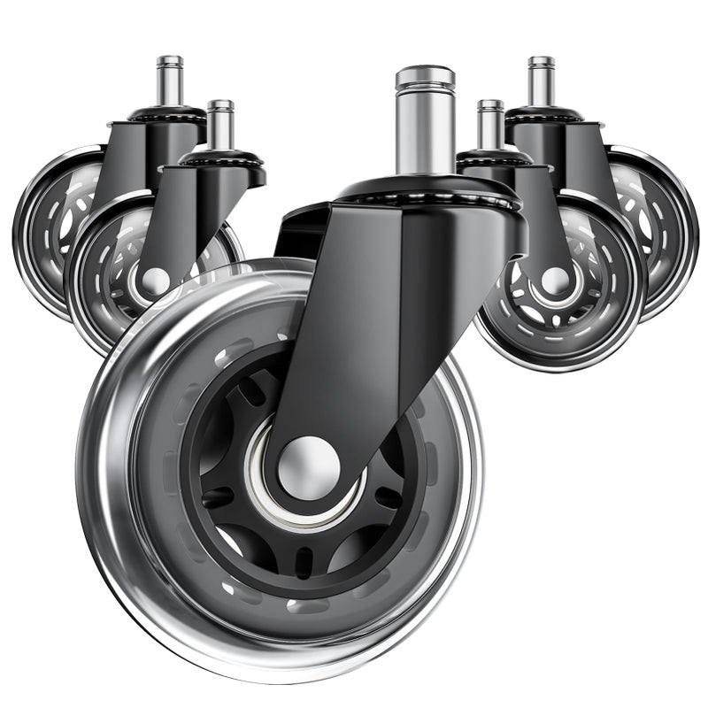 ASHGOOB Office Chair Wheels, Set of 5 Caster Wheels Office Accessories, 3 Inch Heavy Duty Casters for Chairs to Replace Office Chair Mats, Smooth & Quiet Universal Fit for Most Chairs(5 Pack) - Image 1