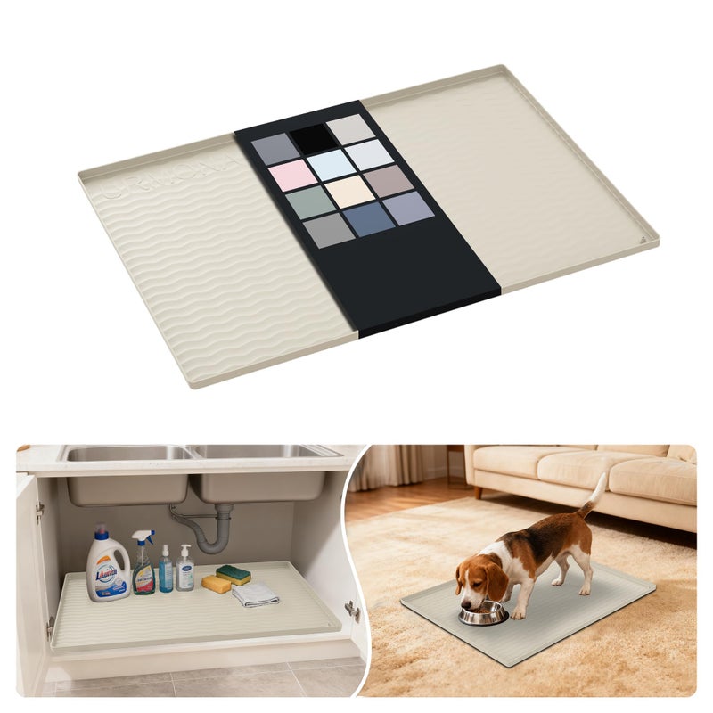 URMONA Waterproof Silicone Under Sink Mat 28'' x 22'' Shelf Liner for Kitchen and Bathroom, Cabinet and Counter Protector, Storage and Organizers, Litter Mat, Pet Cat Puppy Essentials(Cream) - Image 1