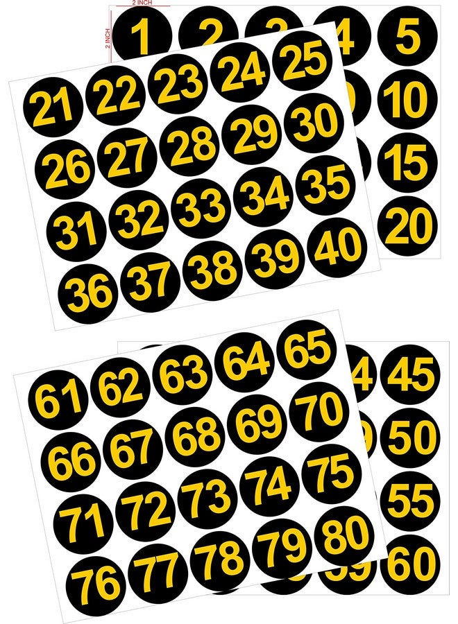 إمبرينت ملصقات أرقام ذاتية اللصق من 1 إلى 80، قطر 2 بوصة، لون أسود وأصفر دائري - Image 1