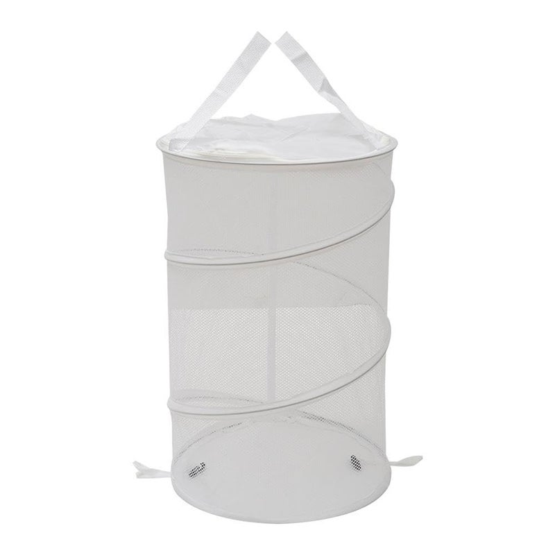 hobbyme 2PCS Large Collapsible Round Popup Laundry Hamper with Lid,Foldable Mesh Hamper with Reinforced Handles and Solid Bottom,White and Black Laundry Basket - Image 5