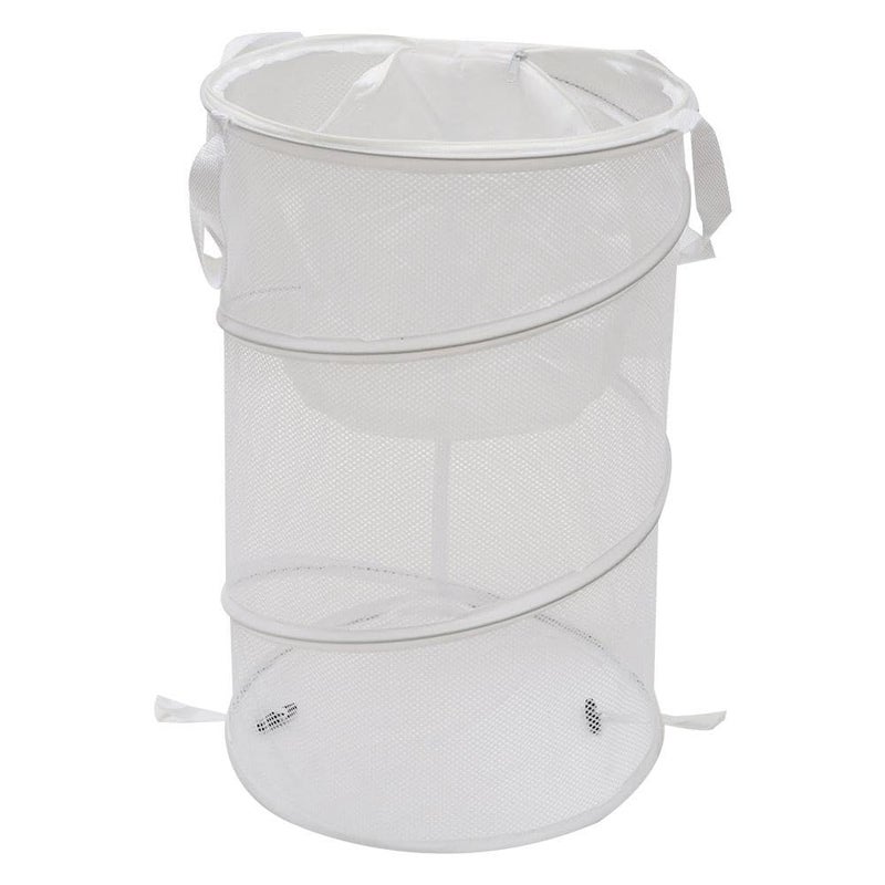 hobbyme 2PCS Large Collapsible Round Popup Laundry Hamper with Lid,Foldable Mesh Hamper with Reinforced Handles and Solid Bottom,White and Black Laundry Basket - Image 3