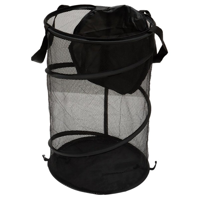 hobbyme 2PCS Large Collapsible Round Popup Laundry Hamper with Lid,Foldable Mesh Hamper with Reinforced Handles and Solid Bottom,White and Black Laundry Basket - Image 4