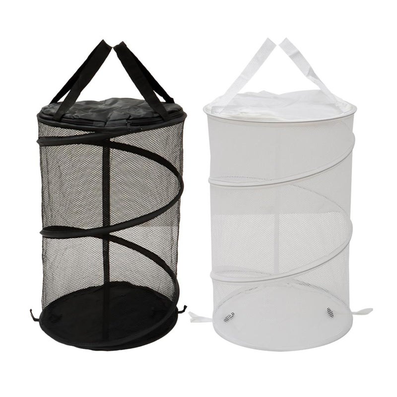 hobbyme 2PCS Large Collapsible Round Popup Laundry Hamper with Lid,Foldable Mesh Hamper with Reinforced Handles and Solid Bottom,White and Black Laundry Basket - Image 1