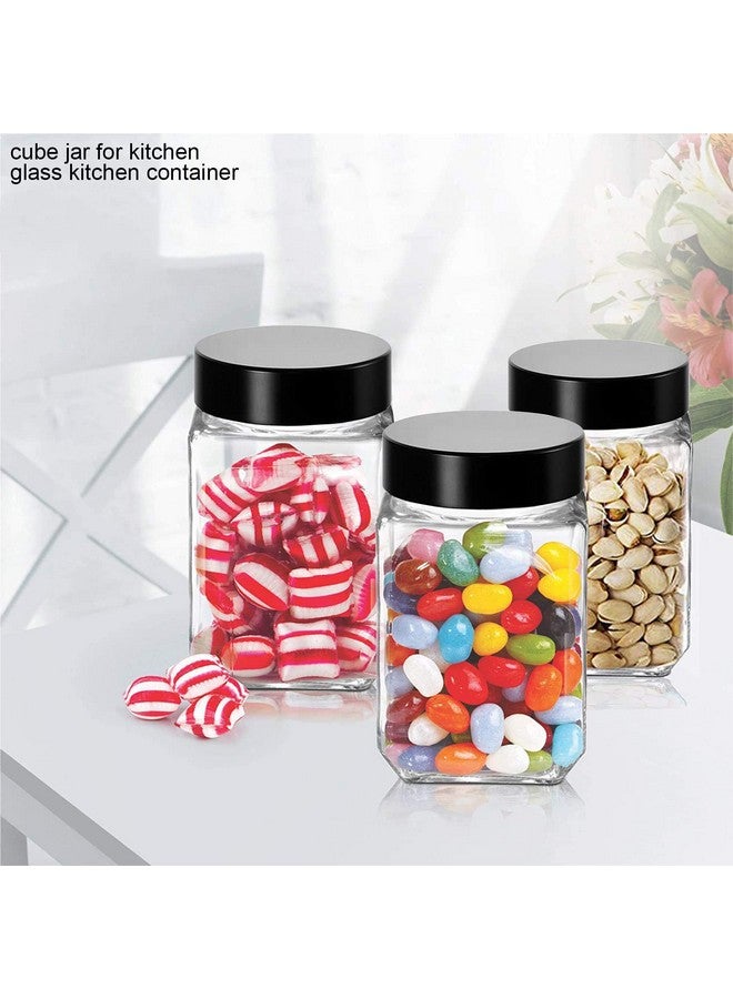 Brezzycloud Cubical Square 300ml Transparent Glass Jars & Containers for Kitchen, Cube Storage Glass Jar, 300 ml Each, Transparent Glass Jat with Black Color Plastic Airtight Lid (Set Of 12) - Image 4