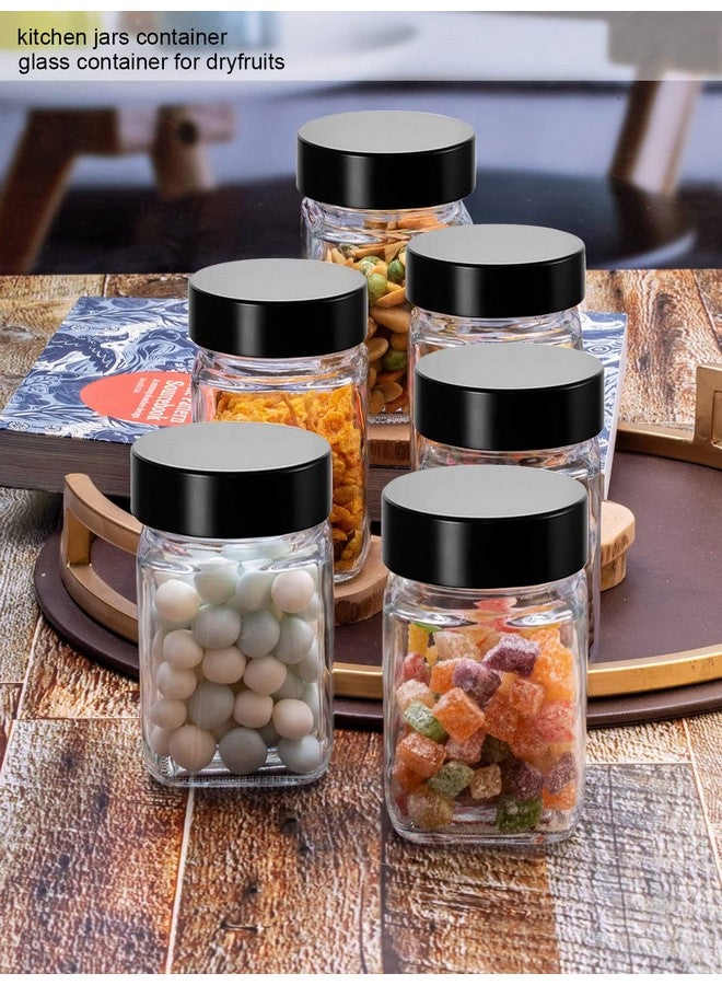 Brezzycloud Cubical Square 300ml Transparent Glass Jars & Containers for Kitchen, Cube Storage Glass Jar, 300 ml Each, Transparent Glass Jat with Black Color Plastic Airtight Lid (Set Of 12) - Image 3